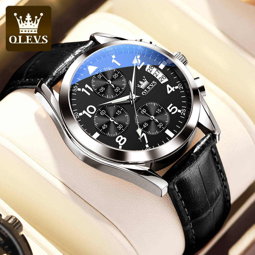 Leather Watch Band Men - OLEVS 2878 Original Man Watch Fashion