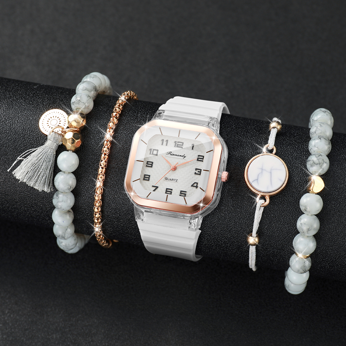 5PCS Fashion Square Dial Women - Silicone Band Women บทวิจารณ์และราคา