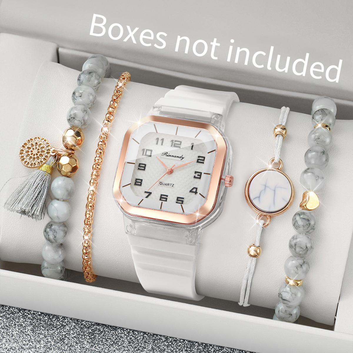 5PCS Fashion Square Dial Women - Silicone Band Women บทวิจารณ์และราคา