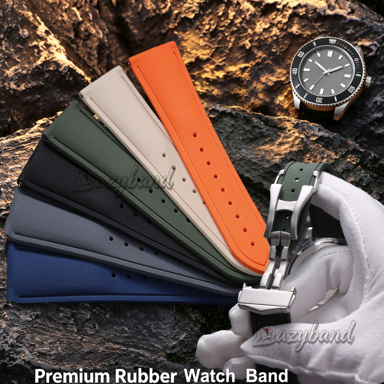 High Quality FKM Rubber Watch  - Butterfly Clasp Deployant บทวิจารณ์และราคา