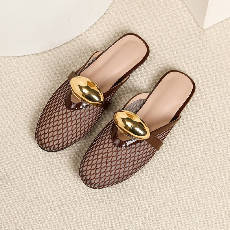 Summer Mesh Flat Slippers Wome - Mesh Strap Metal บทวิจารณ์และราคา