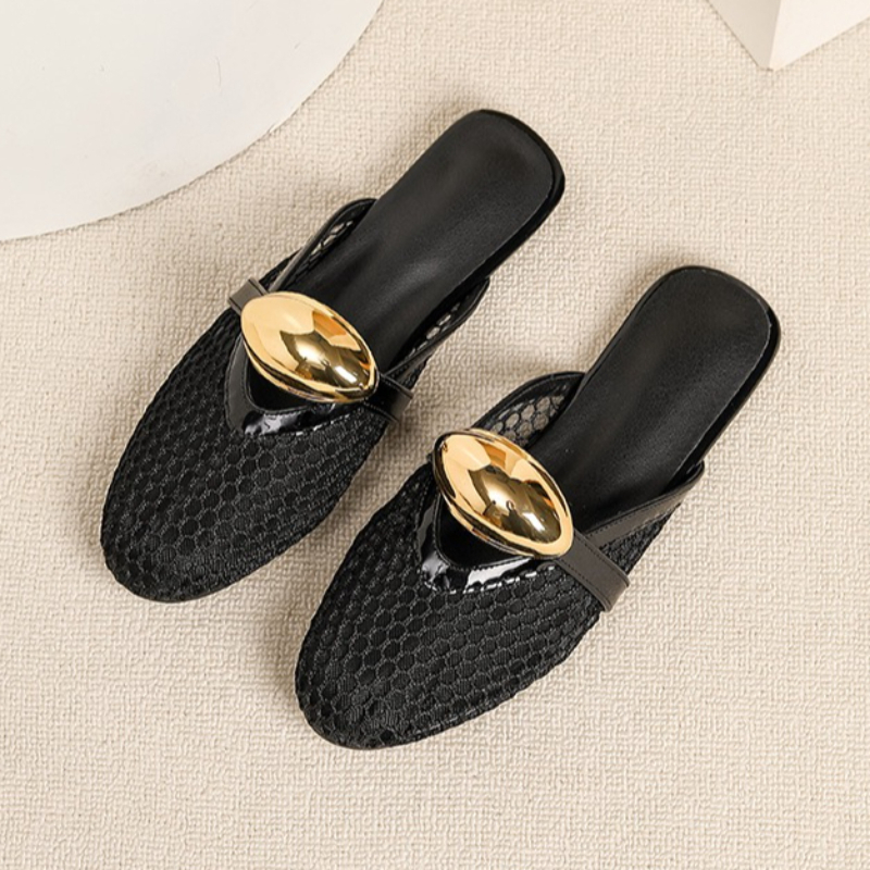 Summer Mesh Flat Slippers Wome - Mesh Strap Metal บทวิจารณ์และราคา