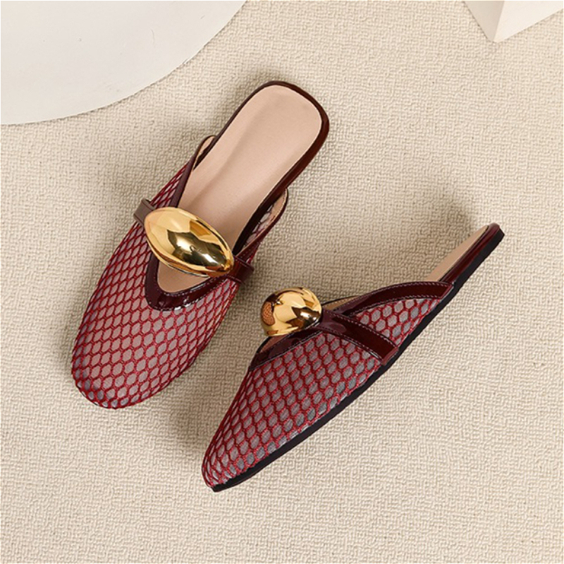 Summer Mesh Flat Slippers Wome - Mesh Strap Metal บทวิจารณ์และราคา