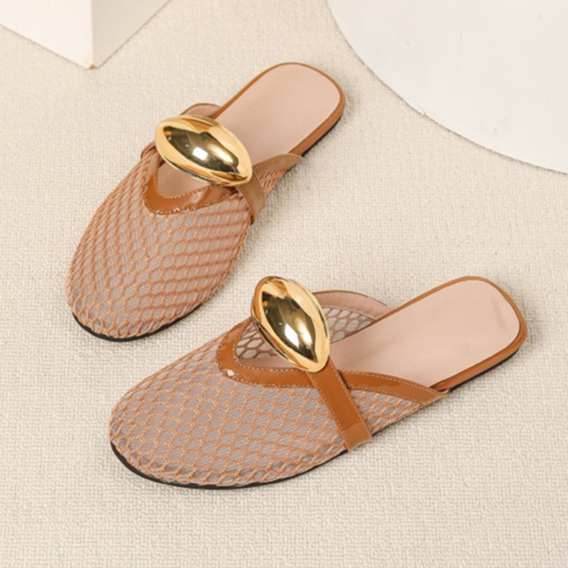 Summer Mesh Flat Slippers Wome - Mesh Strap Metal บทวิจารณ์และราคา