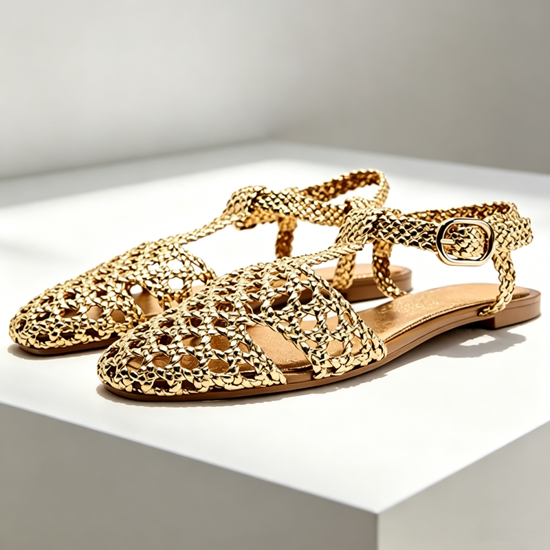 Golden Mesh Woven Flat Sandals - Mesh Strap Metal บทวิจารณ์และราคา