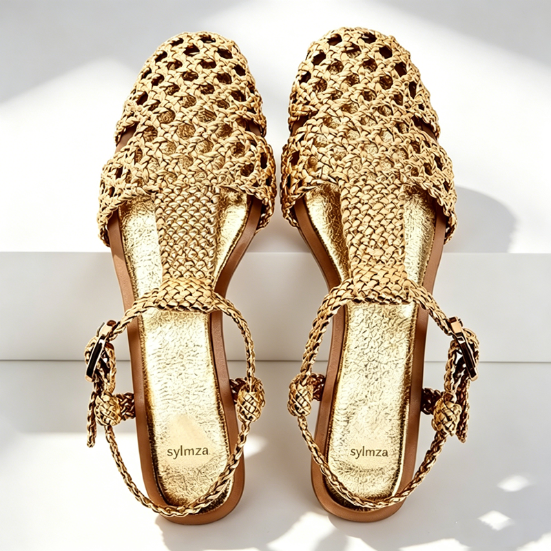 Golden Mesh Woven Flat Sandals - Mesh Strap Metal บทวิจารณ์และราคา