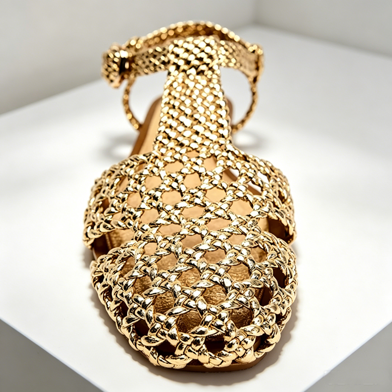 Golden Mesh Woven Flat Sandals - Mesh Strap Metal บทวิจารณ์และราคา