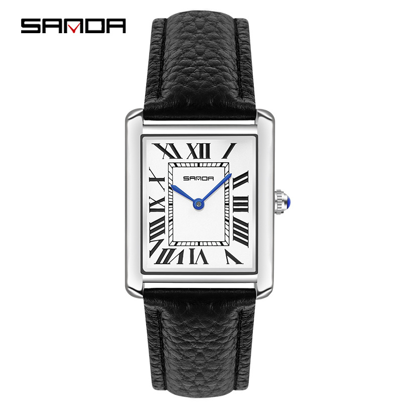 Sanda Rectangular Wrist Watche - Leather Watch Band Men บทวิจารณ์และราคา