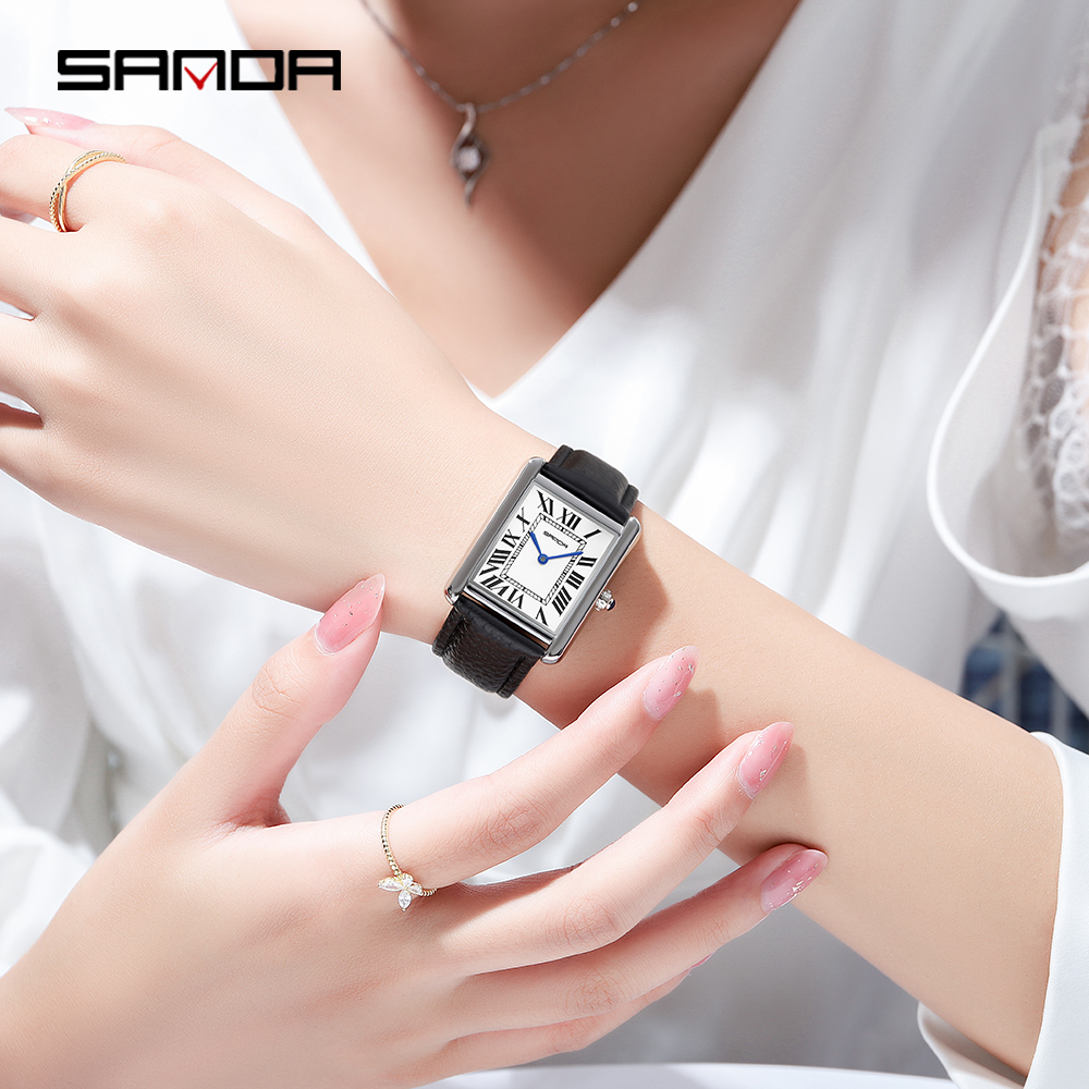 Sanda Rectangular Wrist Watche - Leather Watch Band Men บทวิจารณ์และราคา