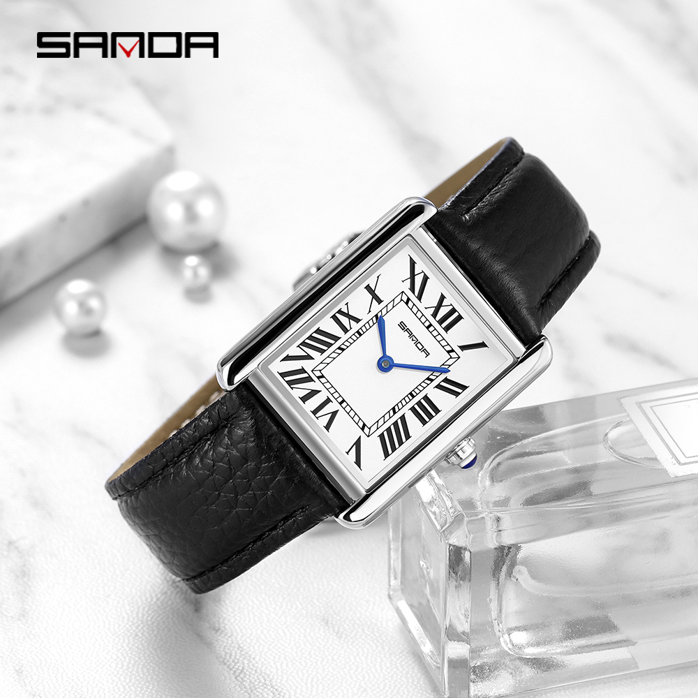 Sanda Rectangular Wrist Watche - Leather Watch Band Men บทวิจารณ์และราคา