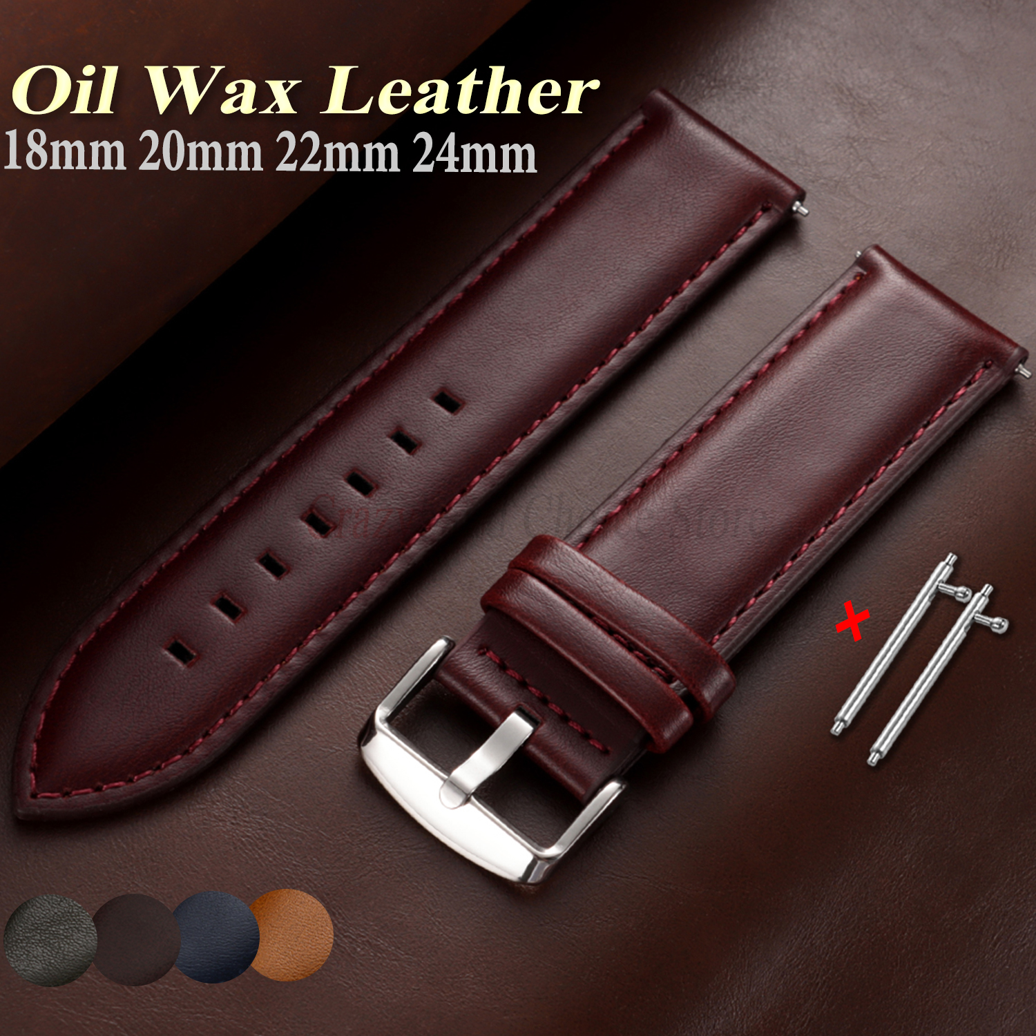 Oil Wax Cowhide Watch Band 18m - Leather Strap Quick Release บทวิจารณ์และราคา