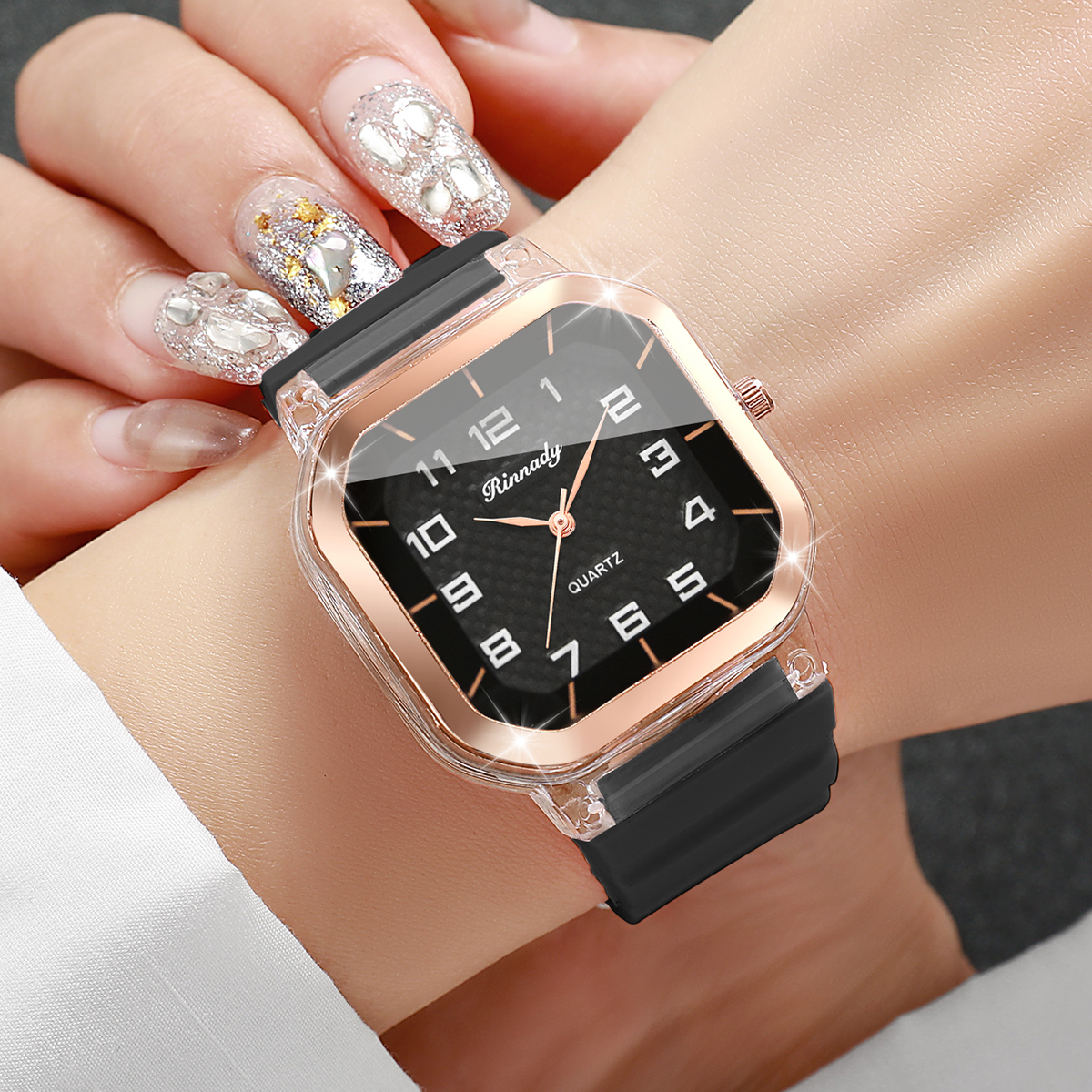 Fashion  Square Arabic Dial Wo - Silicone Band Women บทวิจารณ์และราคา