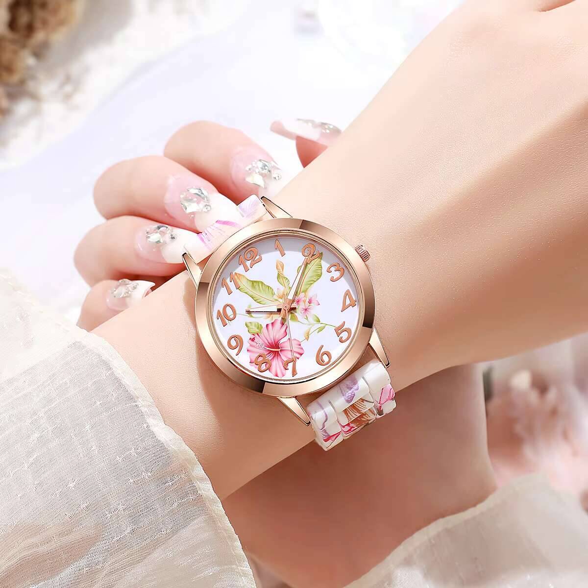 2PCS Fashion Flower Printed Wo - Silicone Band Women บทวิจารณ์และราคา