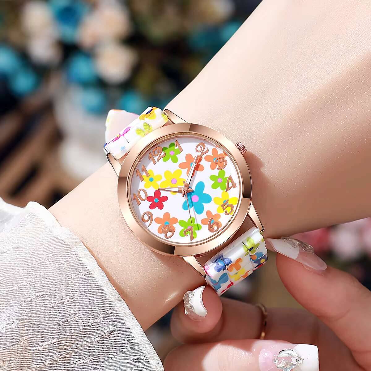 2PCS Fashion Flower Printed Wo - Silicone Band Women บทวิจารณ์และราคา