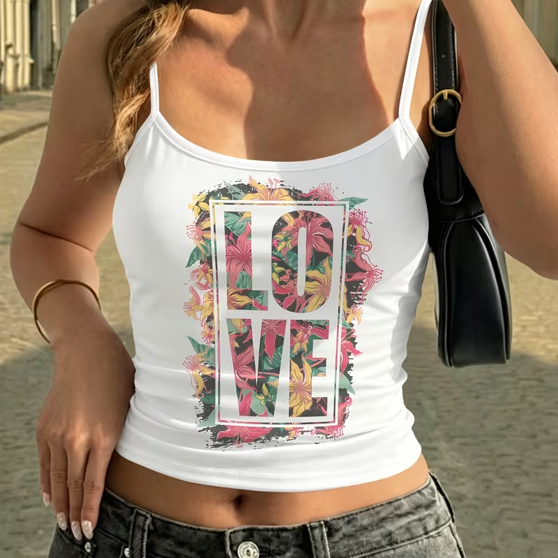 Women Y2K Floral LOVE Print To - Tropic Strap Vintage บทวิจารณ์และราคา