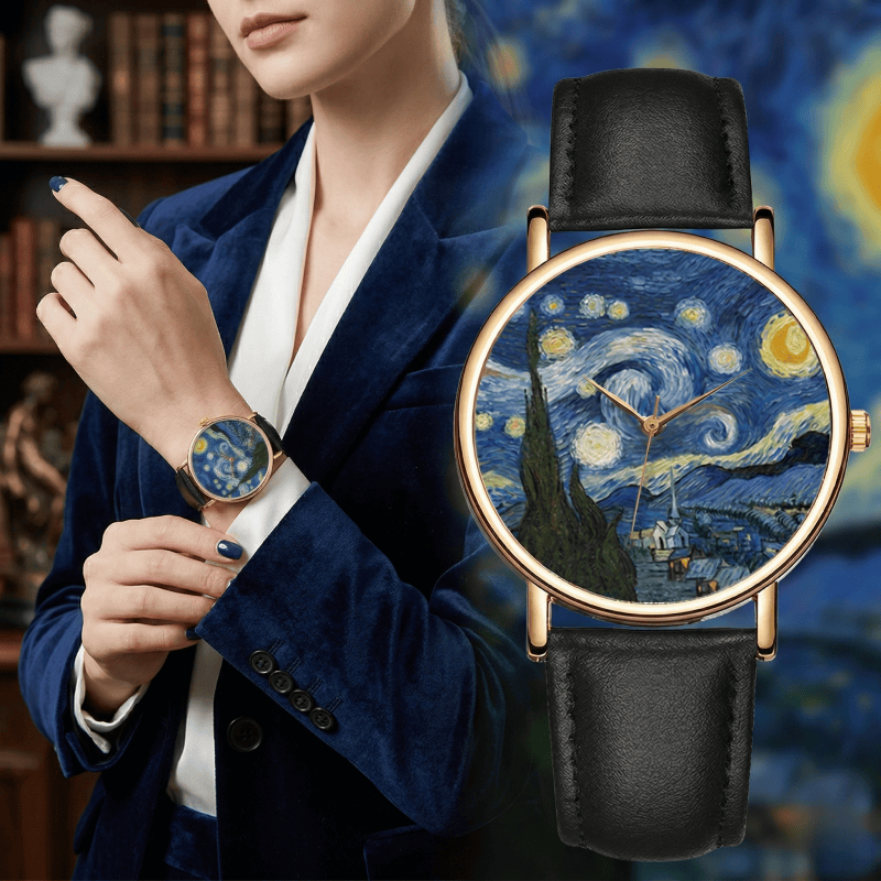 Van Gogh Painting Dial Watches - Leather Watch Band Men บทวิจารณ์และราคา