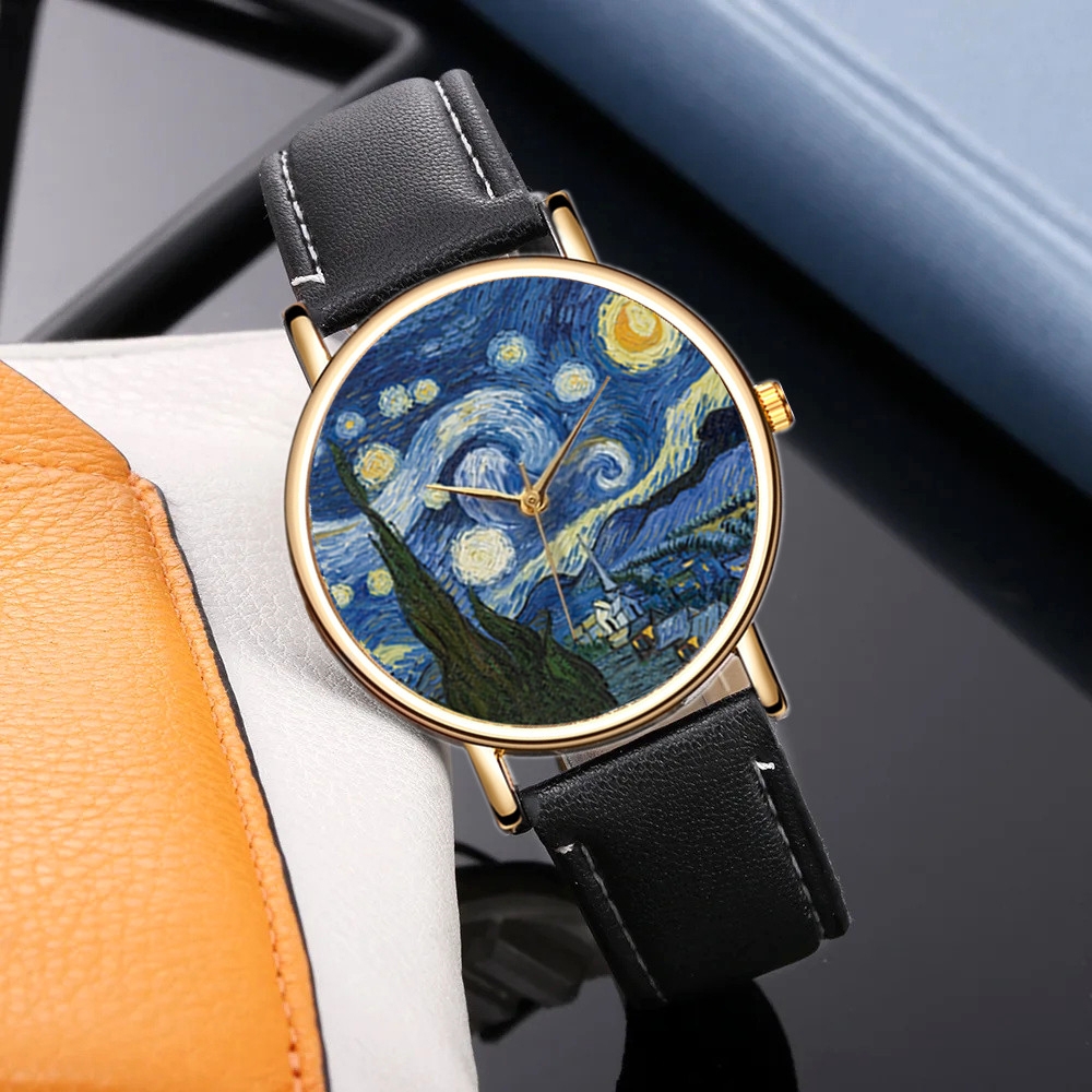 Van Gogh Painting Dial Watches - Leather Watch Band Men บทวิจารณ์และราคา