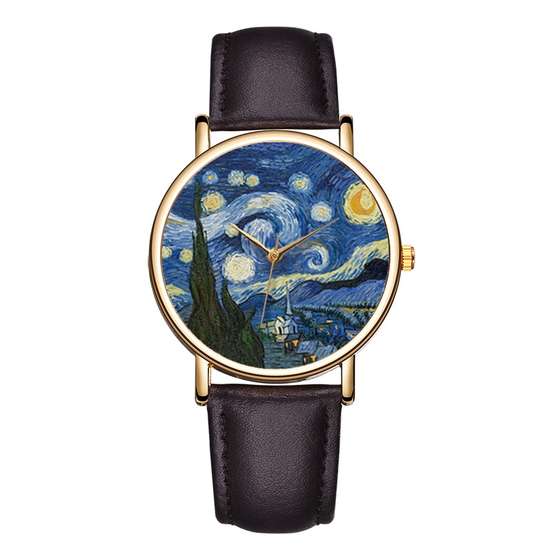 Van Gogh Painting Dial Watches - Leather Watch Band Men บทวิจารณ์และราคา