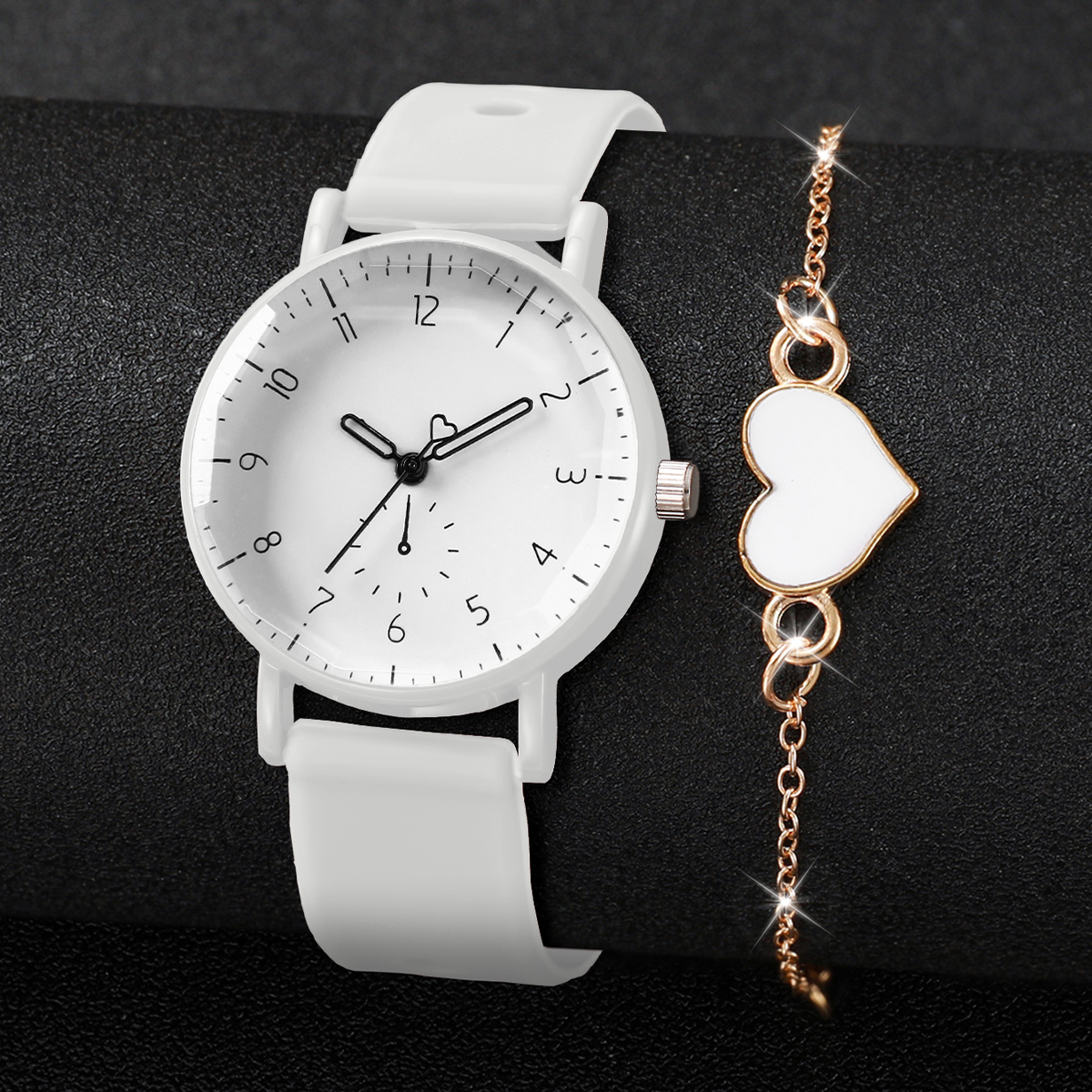 2PCS Simple Arabic Dial Women  - Silicone Band Women บทวิจารณ์และราคา
