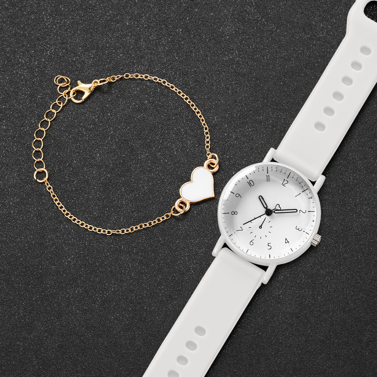 2PCS Simple Arabic Dial Women  - Silicone Band Women บทวิจารณ์และราคา
