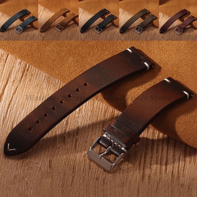Handmade Retro Oil Wax Genuine - Leather Strap Quick Release บทวิจารณ์และราคา