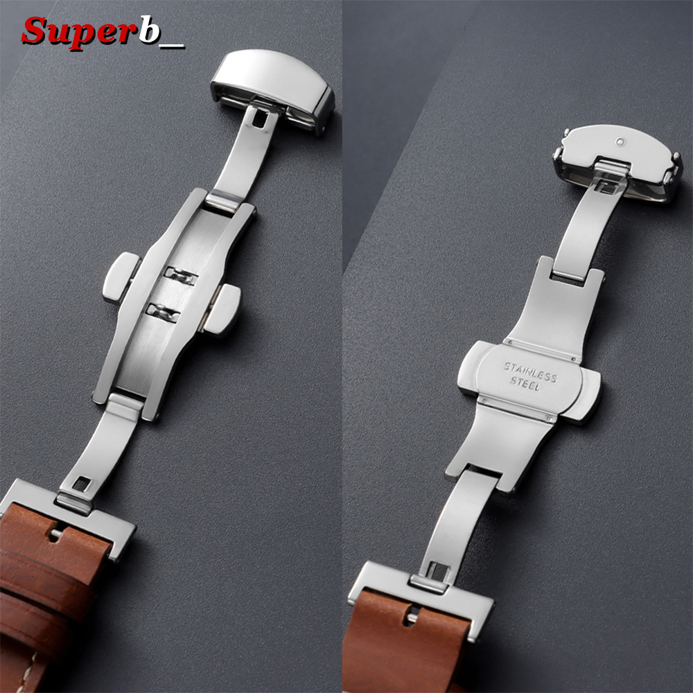 20mm 22mm Vintage Cowhide Leat - Butterfly Clasp Deployant บทวิจารณ์และราคา